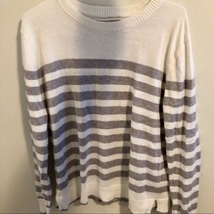 white sweater with grey stripes